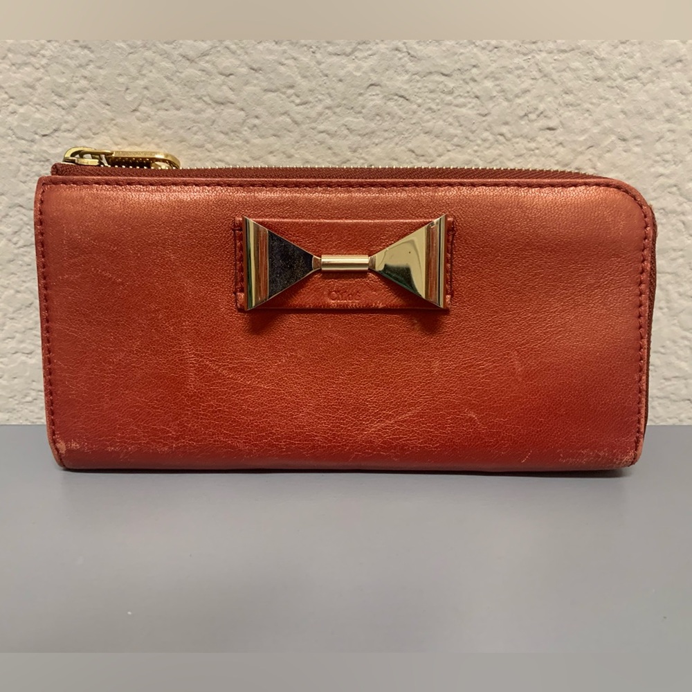 Chloe Gold Bow Leather Zip Wallet